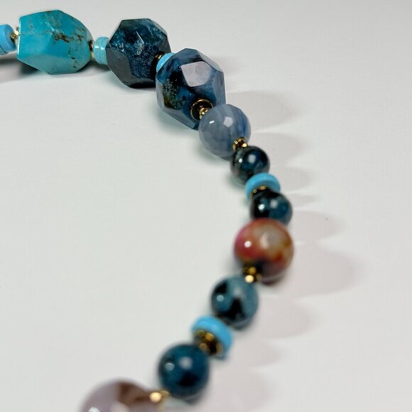 Chunky Blue Gemstone Statement Necklace – Turquoise & Blue Agate - Picture 7 of 11